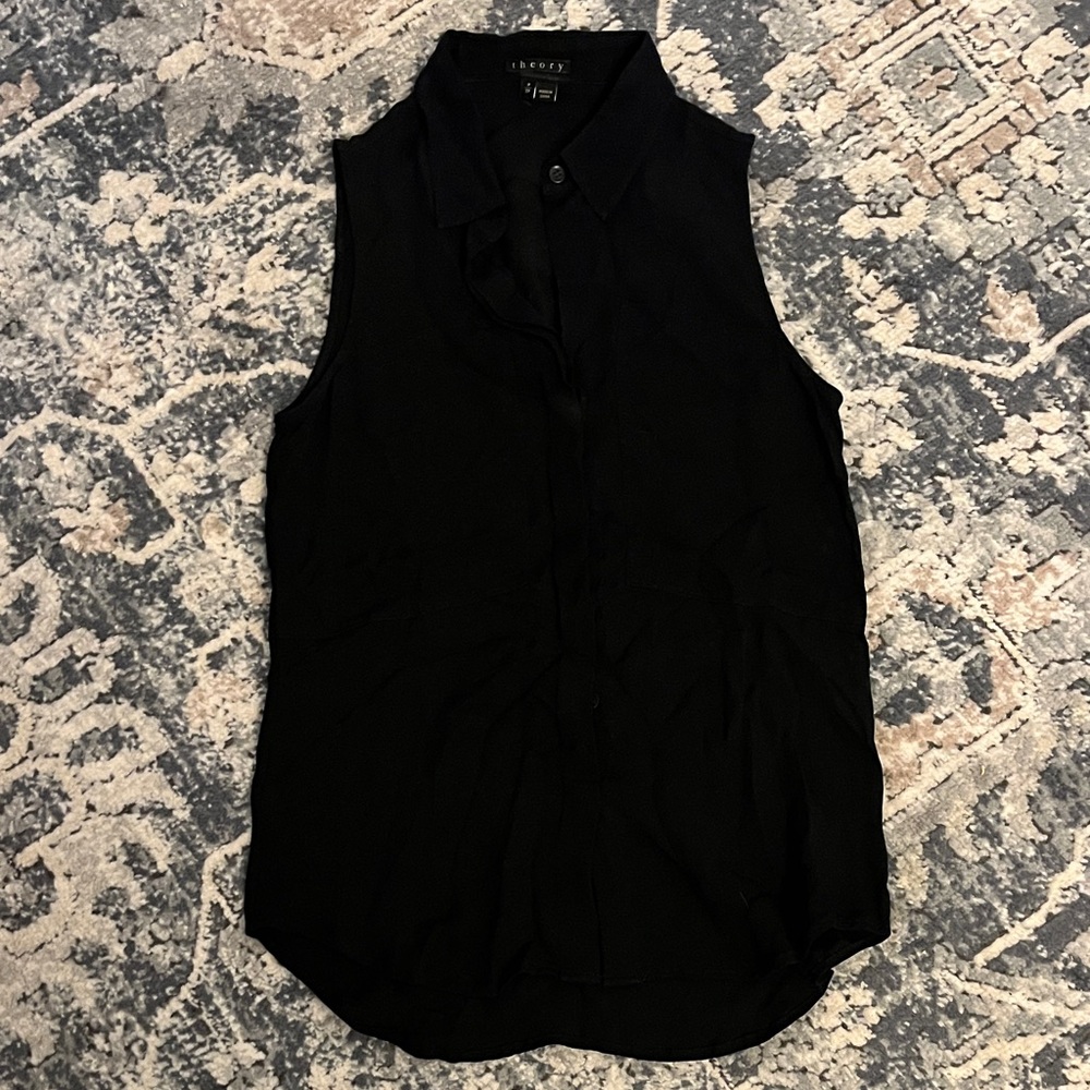 Theory Black Sleeveless Silk Blouse